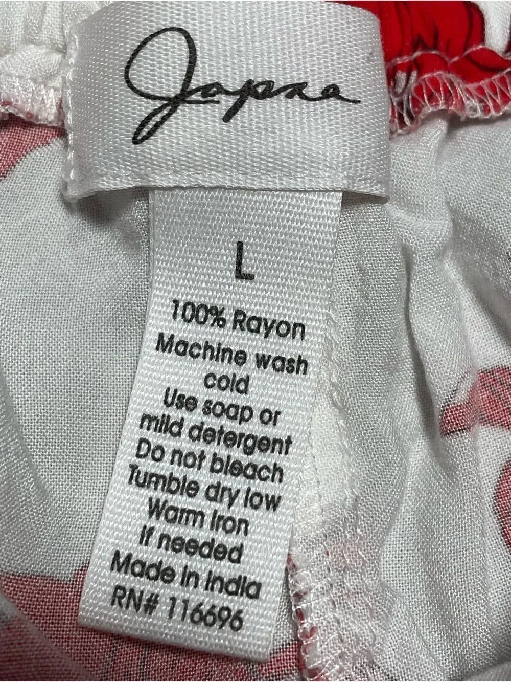 Japna Women’s Beautiful Red Floral Pajama Pants with Pockets - White Base - LG - Picture 7 of 8